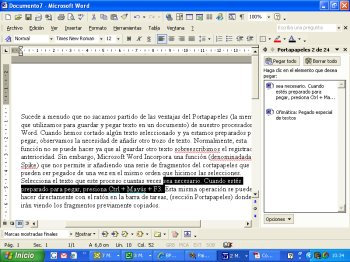 Ofimática: Pegado especial de textos