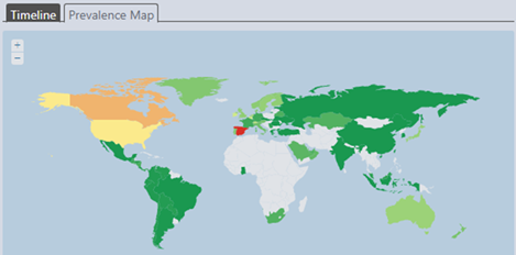 Mapa que muestra la cantidad de ataques por regiones