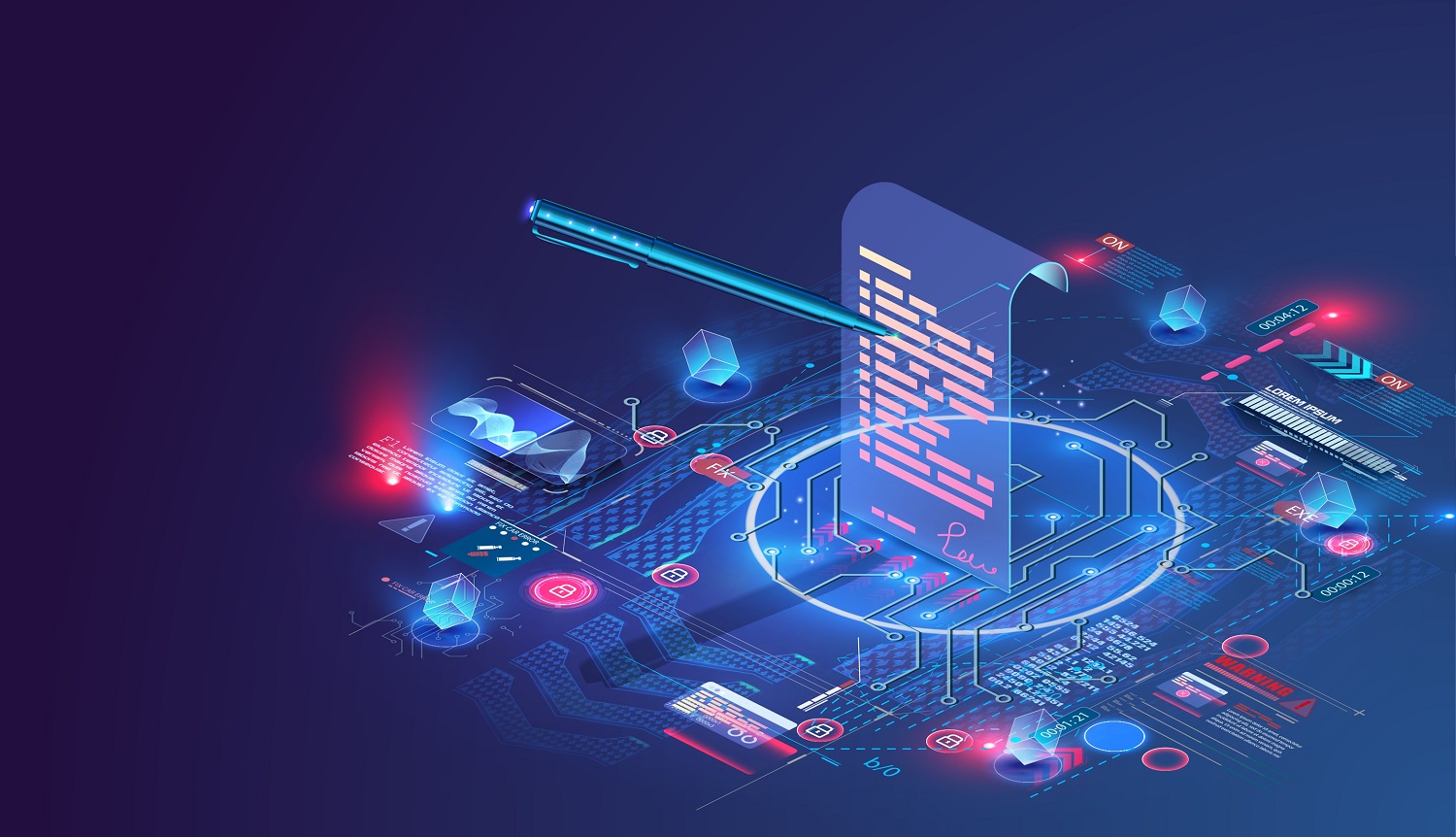 Digital,Smart,Contract,,Isometric,Icon,Concept,Of,Electronic,Signature,,Blockchain
