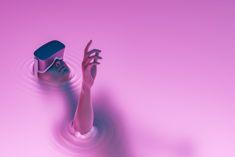 Surrealistic,Scene,Of,A,Girl,With,Vr,Glasses,Immersed,In